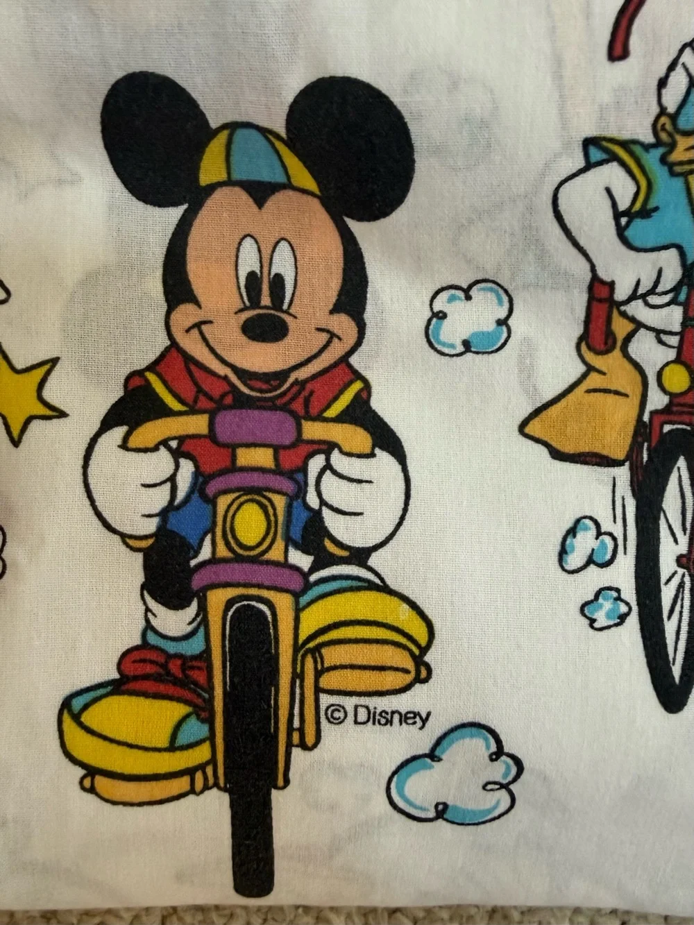 Vintage 1990’s Disney Mickey & Minnie Mouse Riding Bikes Bedding Sheet Set